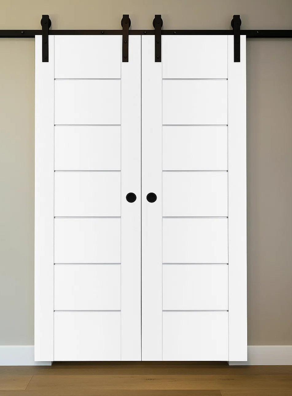 Nova Stile 009 Soft White Laminated Modern Double Barn Door - Doors and Beyond