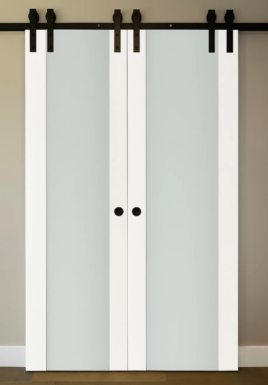 Nova Triplex 001 Soft White Laminated Modern Double Barn Door - Doors and Beyond
