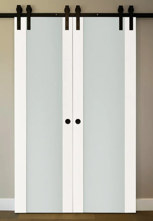 Nova Triplex 001 Soft White Laminated Modern Double Barn Door - Doors and Beyond