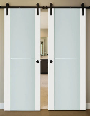 Nova Triplex 002 Soft White Laminated Modern Double Barn Door - Doors and Beyond