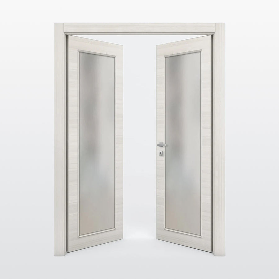 Nova 1-Lite Braga Crema Matrix CPL  Modern Double Pre-Hung Door - Doors and Beyond