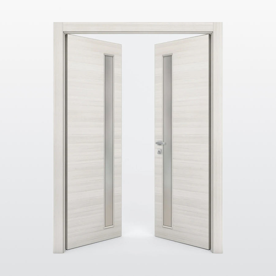 Nova 1-Lite V Braga  Crema Matrix CPL  Modern Double Pre-Hung Door - Doors and Beyond