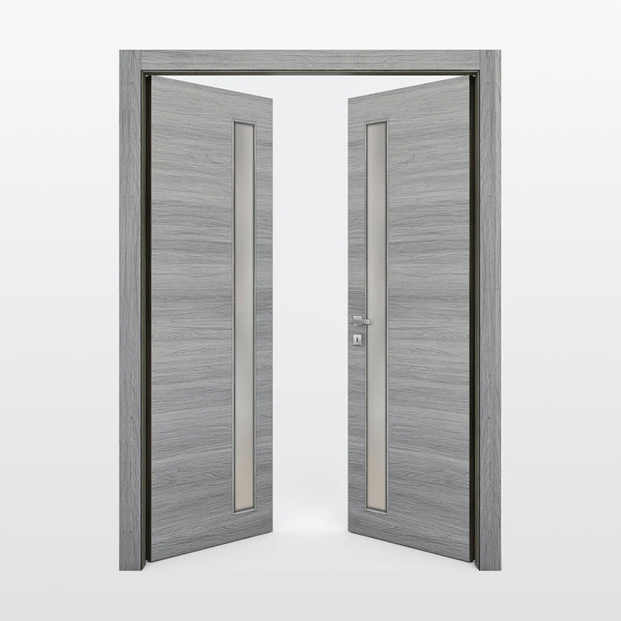 Nova 1-Lite V Braga Olmo Matrix CPL  Modern Double Pre-Hung Door - Doors and Beyond