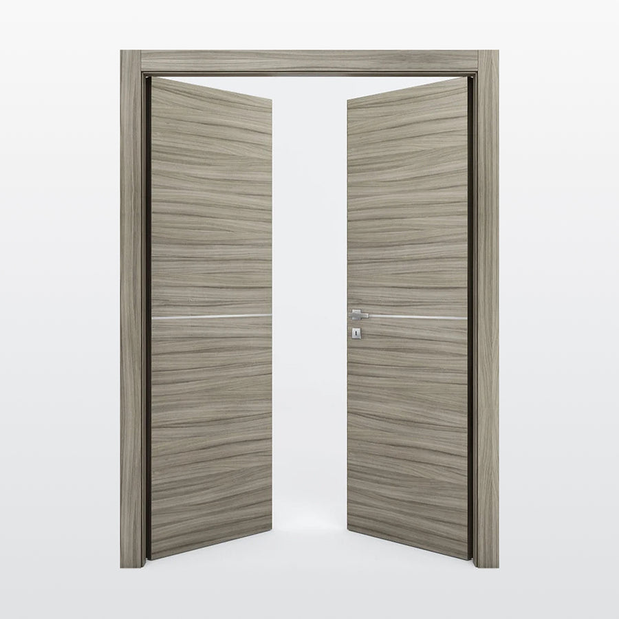 Nova 1H Braga Palissandro  Matrix CPL  Modern Double Pre-Hung Door - Doors and Beyond