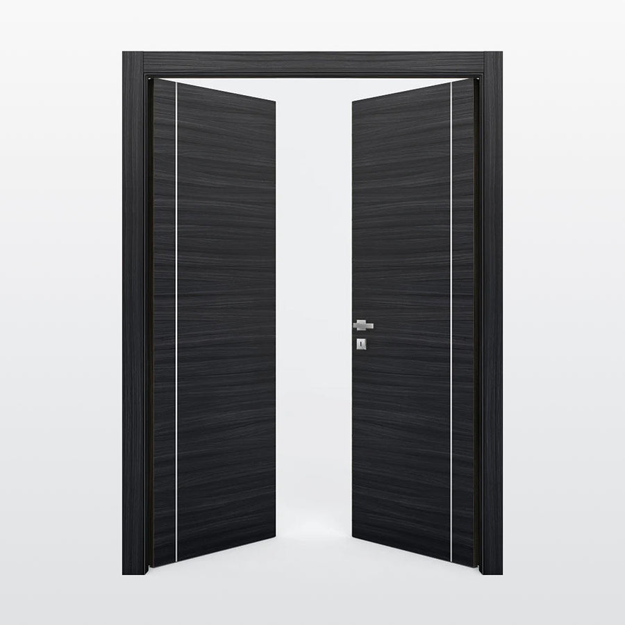 Nova 1VR Braga Blu  Matrix CPL  Modern Double Pre-Hung Door - Doors and Beyond