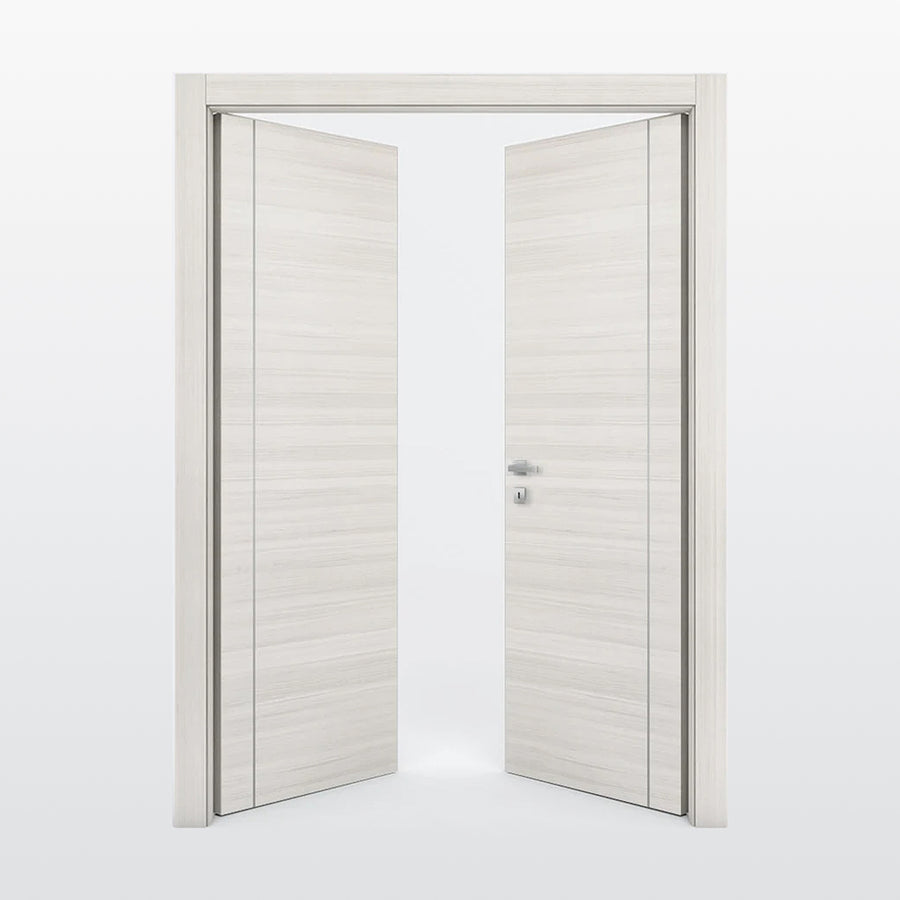 Nova 1VR Braga Crema Matrix CPL  Modern Double Pre-Hung Door - Doors and Beyond