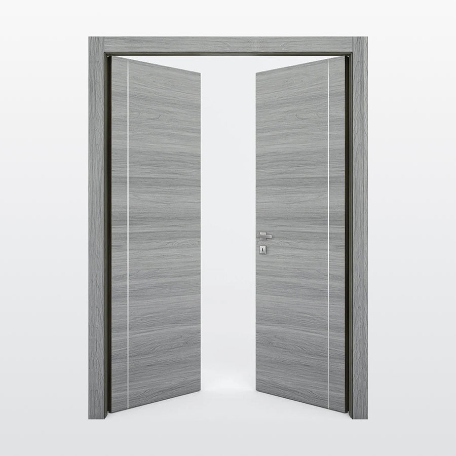 Nova 1VR Braga Olmo Matrix CPL  Modern Double Pre-Hung Door - Doors and Beyond