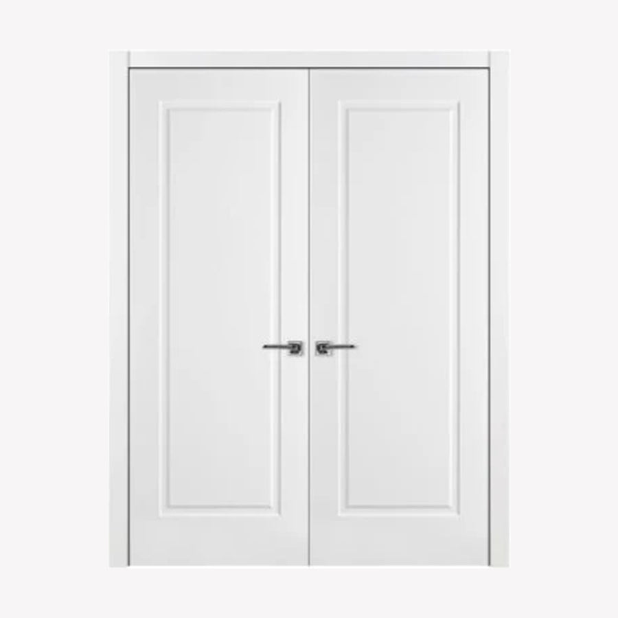 Nova 1 Panel Soft White Laminated Modern Double Pre-Hung Door - Doors and Beyond