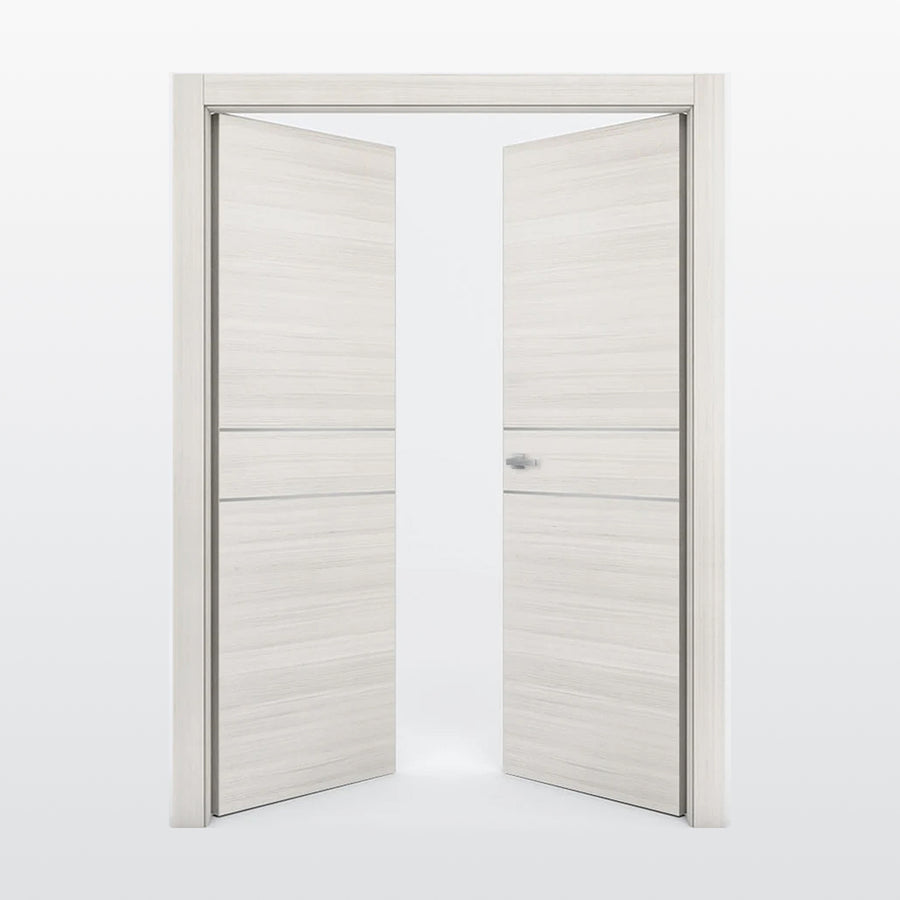 Nova 2HC Braga Crema Matrix CPL  Modern Double Pre-Hung Door - Doors and Beyond