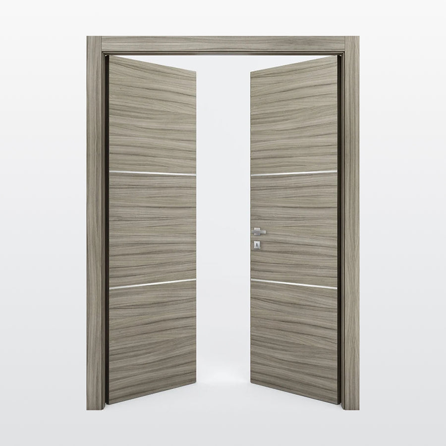 Nova 2H Braga Palissandro  Matrix CPL  Modern Double Pre-Hung Door - Doors and Beyond