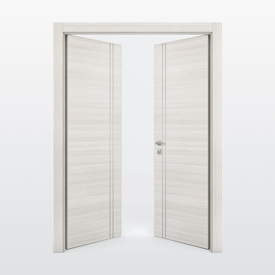 Nova 2V  Braga Crema Matrix CPL  Modern Double Pre-Hung Door - Doors and Beyond