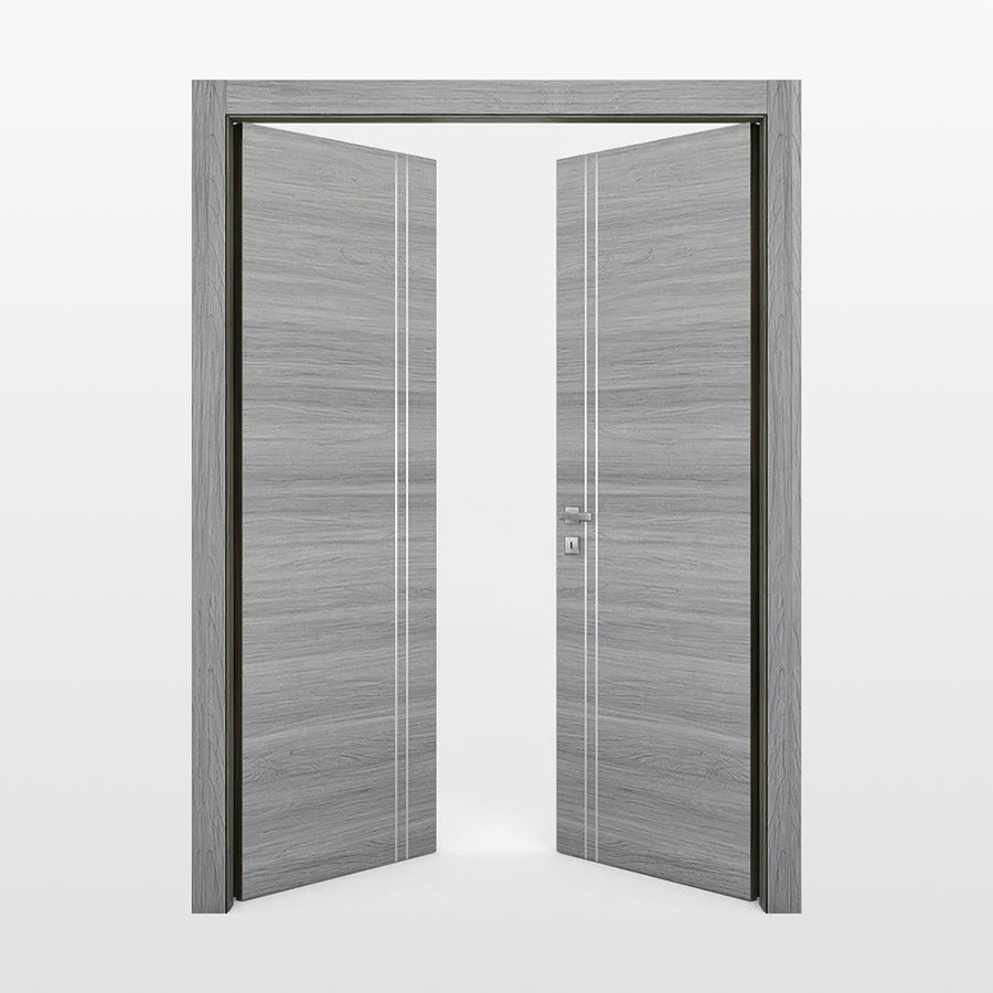 Nova 2V  Braga Olmo Matrix CPL  Modern Double Pre-Hung Door - Doors and Beyond