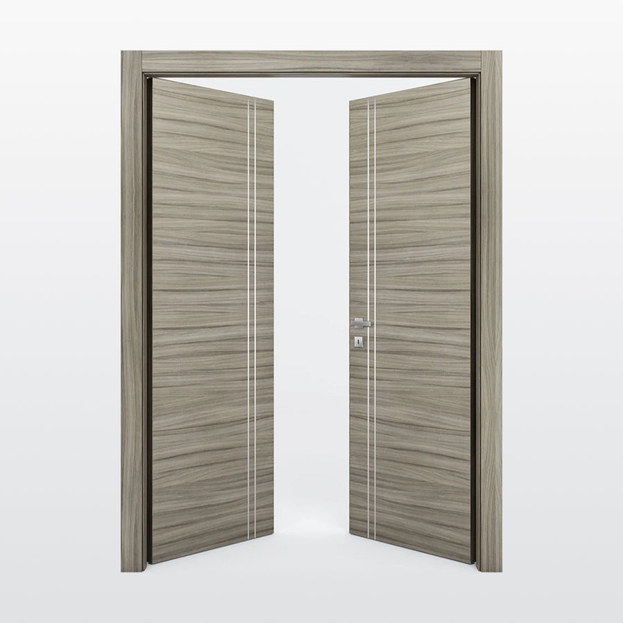 Nova 2V  Braga Palissandro  Matrix CPL  Modern Double Pre-Hung Door - Doors and Beyond