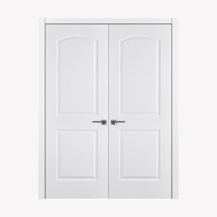 Nova 2 Panel Arch Soft White Laminated Modern Double Pre-Hung Door - Doors and Beyond