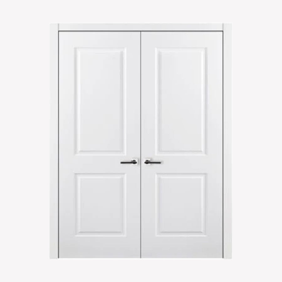Nova 2 Panel Soft White Laminated Modern Double Pre-Hung Door - Doors and Beyond