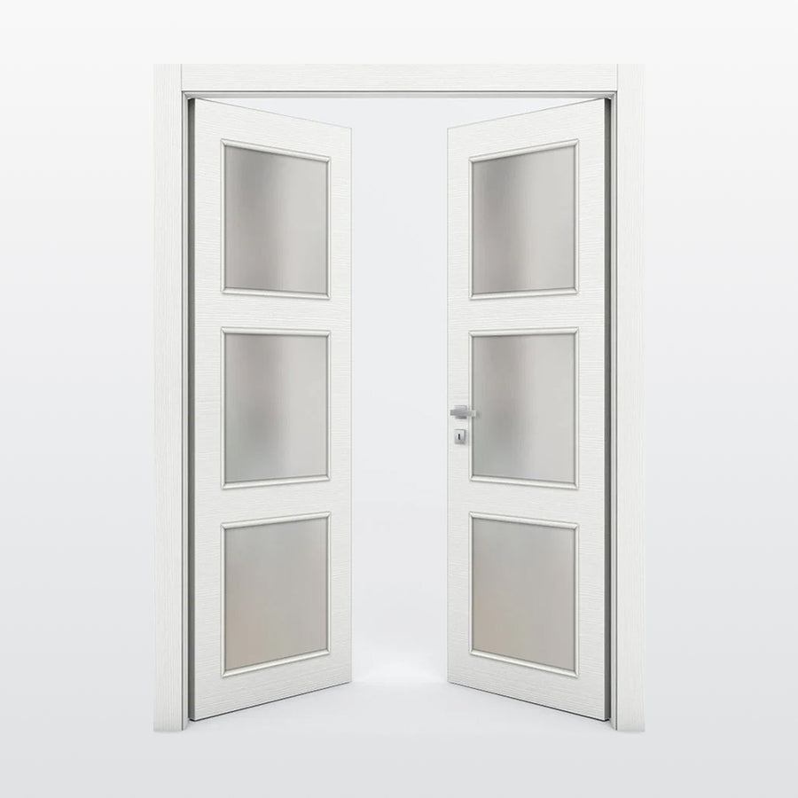 Nova 3-Lite Braga Bianco Matrix CPL Modern Double Pre-Hung Door - Doors and Beyond