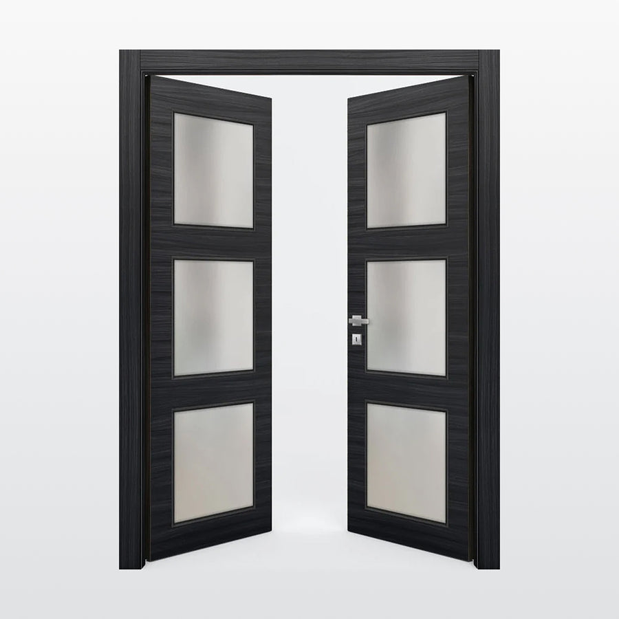 Nova 3-Lite Braga Blu  Matrix CPL  Modern Double Pre-Hung Door - Doors and Beyond