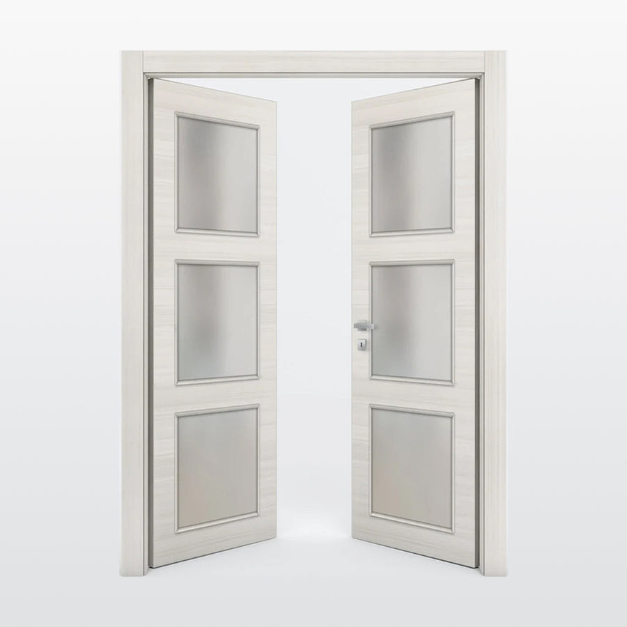 Nova 3-Lite Braga Crema Matrix CPL  Modern Double Pre-Hung Door - Doors and Beyond