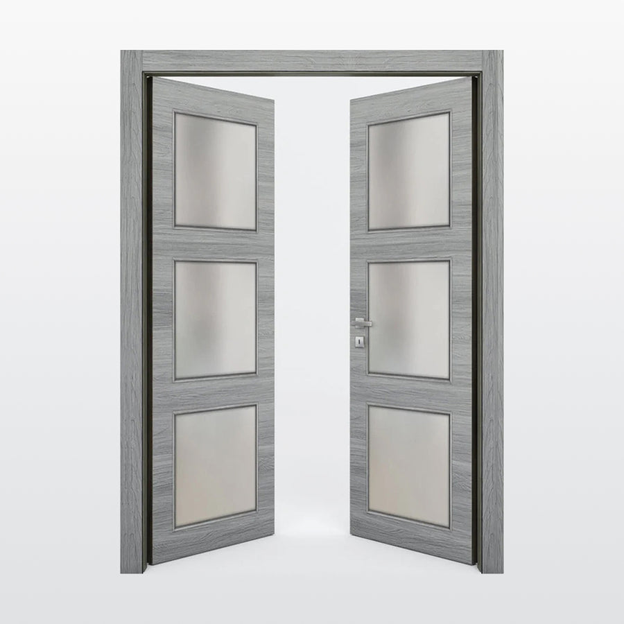 Nova 3-Lite Braga Olmo Matrix CPL  Modern Double Pre-Hung Door - Doors and Beyond