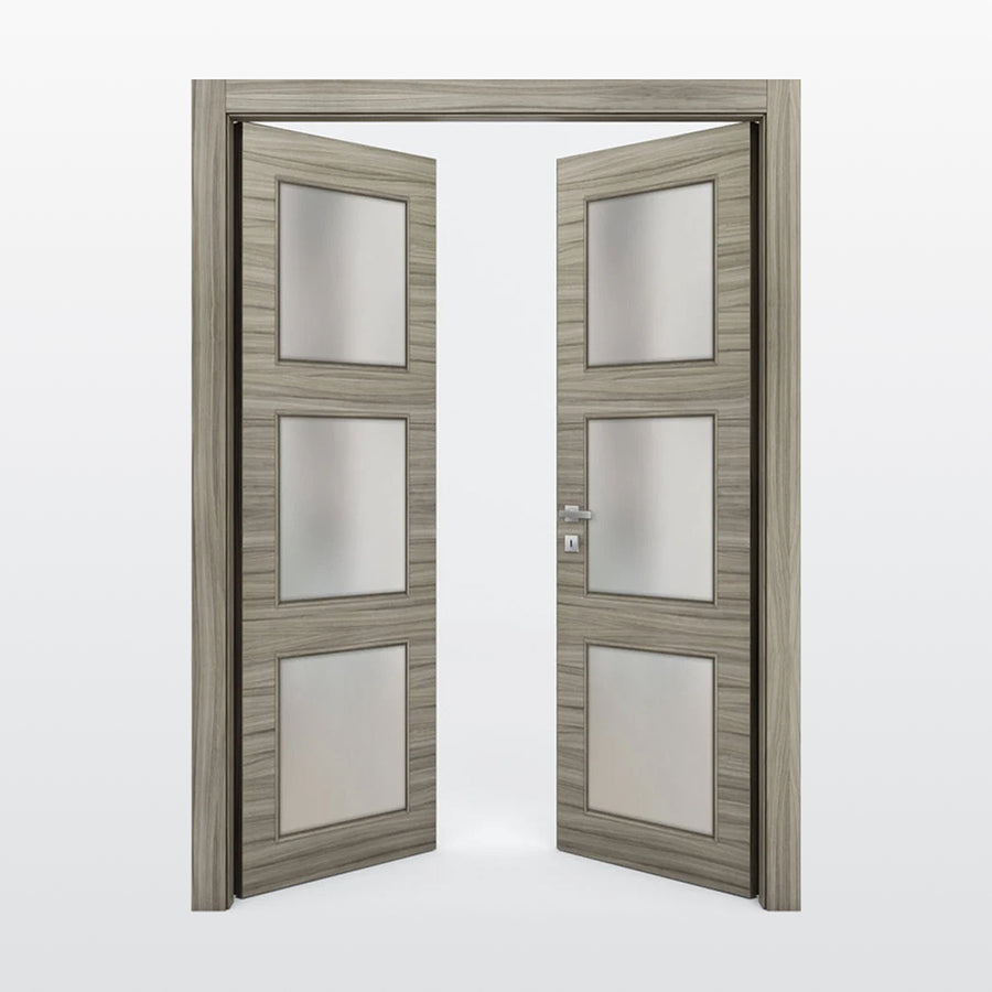 Nova 3-Lite Braga Palissandro  Matrix CPL  Modern Double Pre-Hung Door - Doors and Beyond