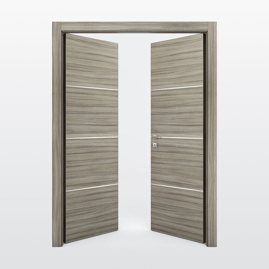Nova 3H Braga Palissandro  Matrix CPL  Modern Double Pre-Hung Door - Doors and Beyond