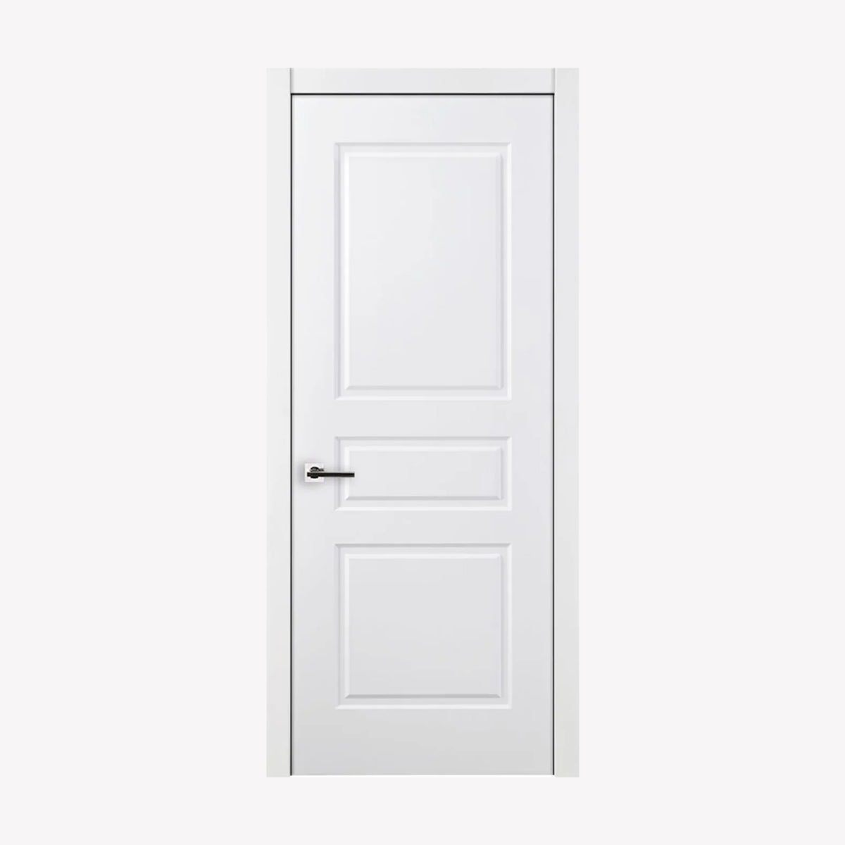 Nova 3 Panel Soft White Laminated Modern Pre-Hung Door - Doors and Beyond