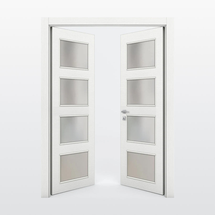 Nova 4-Lite Braga Bianco Matrix CPL Modern Double Pre-Hung Door - Doors and Beyond