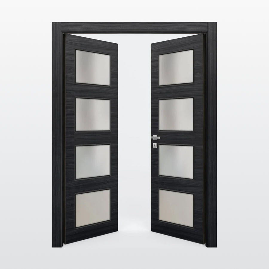 Nova 4-Lite Braga Blu  Matrix CPL  Modern Double Pre-Hung Door - Doors and Beyond