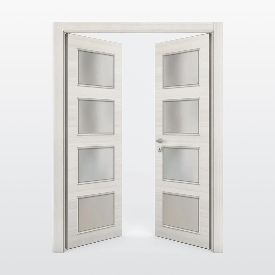 Nova 4-Lite Braga Crema Matrix CPL  Modern Double Pre-Hung Door - Doors and Beyond