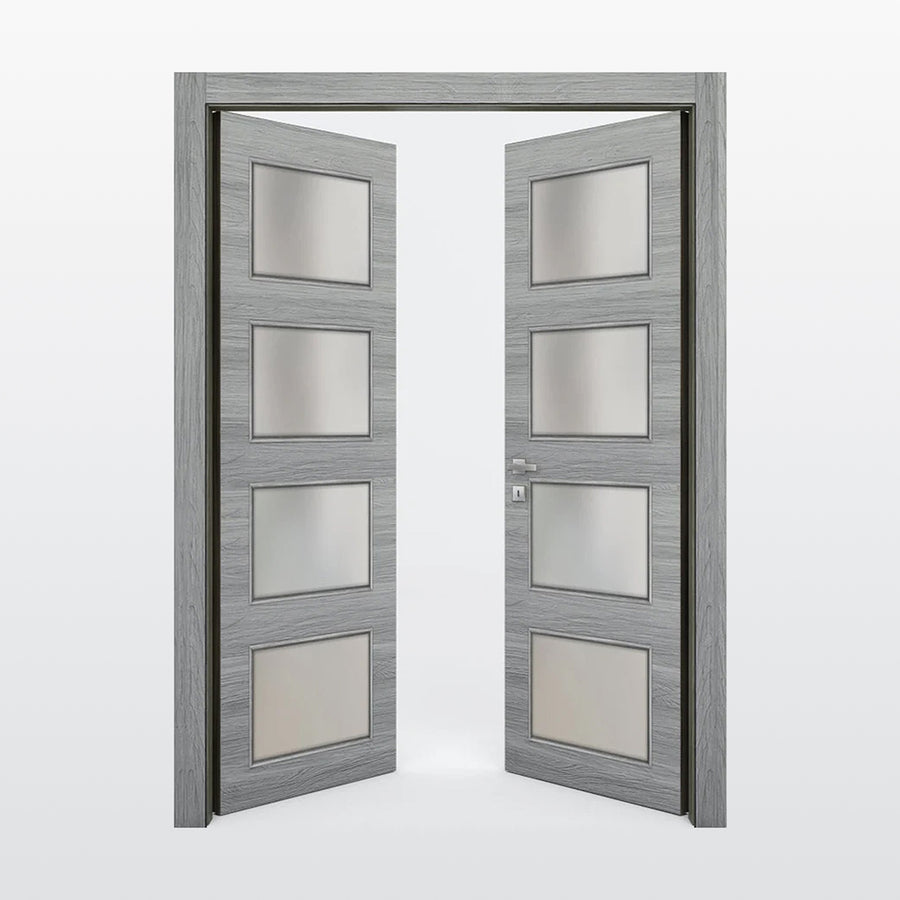 Nova 4-Lite Braga Olmo Matrix CPL  Modern Double Pre-Hung Door - Doors and Beyond