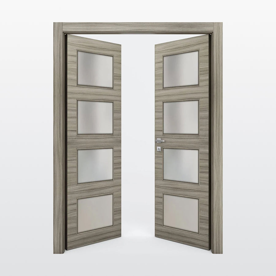 Nova 4-Lite Braga Palissandro  Matrix CPL  Modern Double Pre-Hung Door - Doors and Beyond