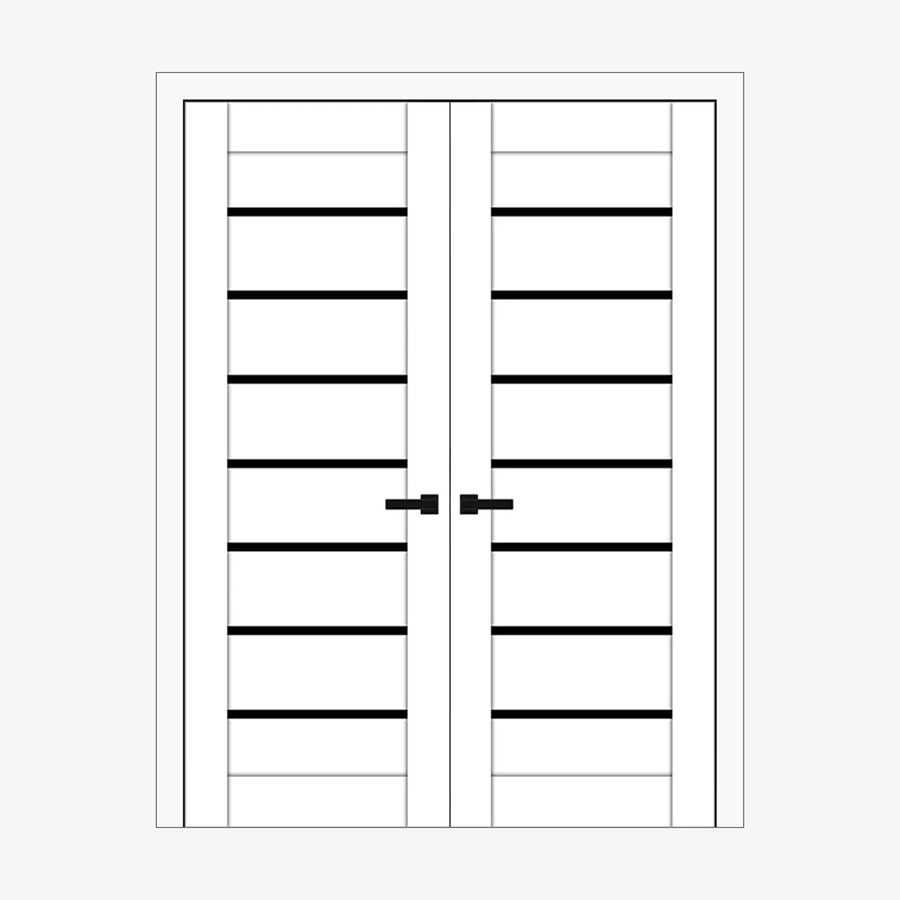 Nova Domino 01 Soft White Laminated Modern Double Pre-hung Door - Doors and Beyond