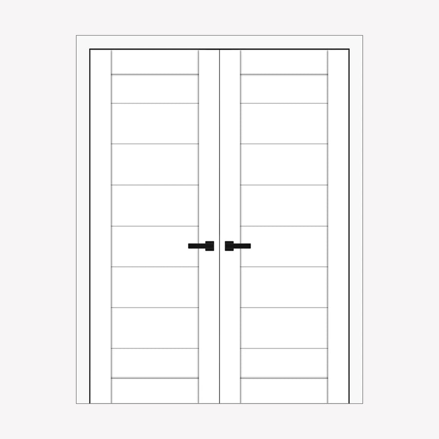 Nova Domino 02 Soft White Laminated Modern Double Pre-hung Door - Doors and Beyond
