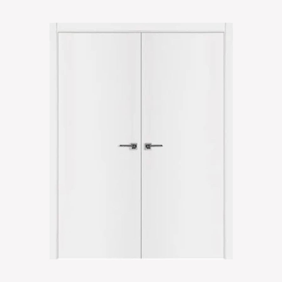 Nova Glam Pro 001 Soft White Laminated Modern Double Pre-Hung Door - Doors and Beyond