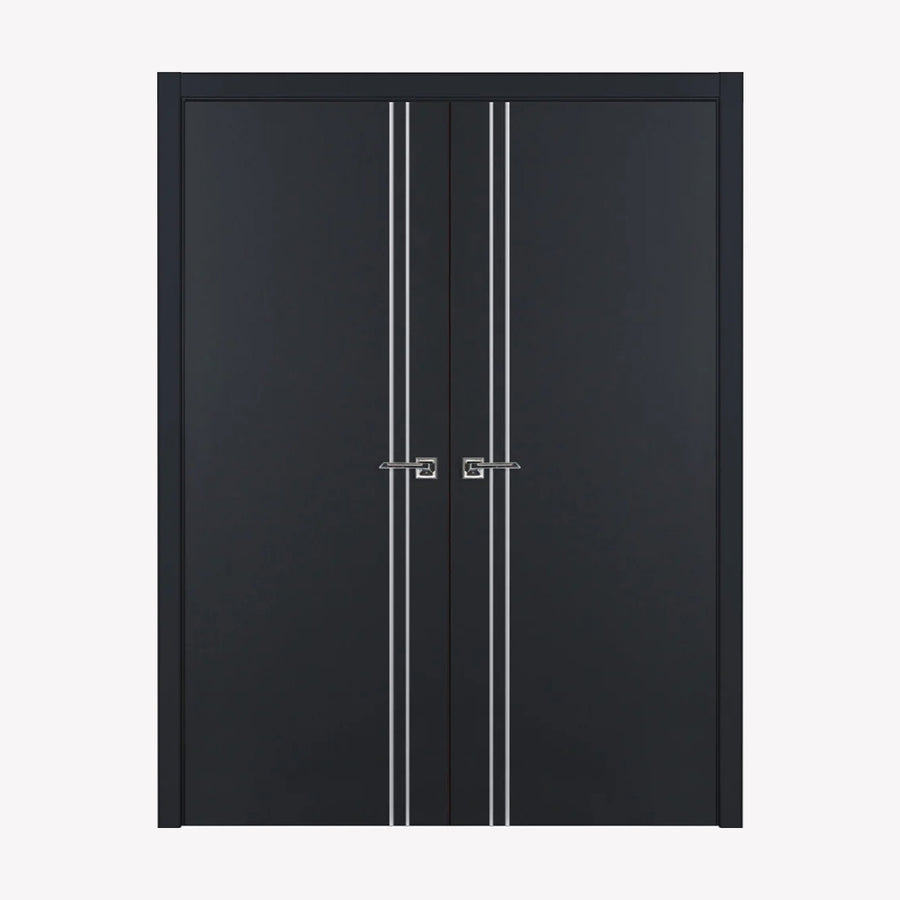 Nova Glam Pro 002 Soft Black Laminated Modern Double Pre-Hung Door - Doors and Beyond