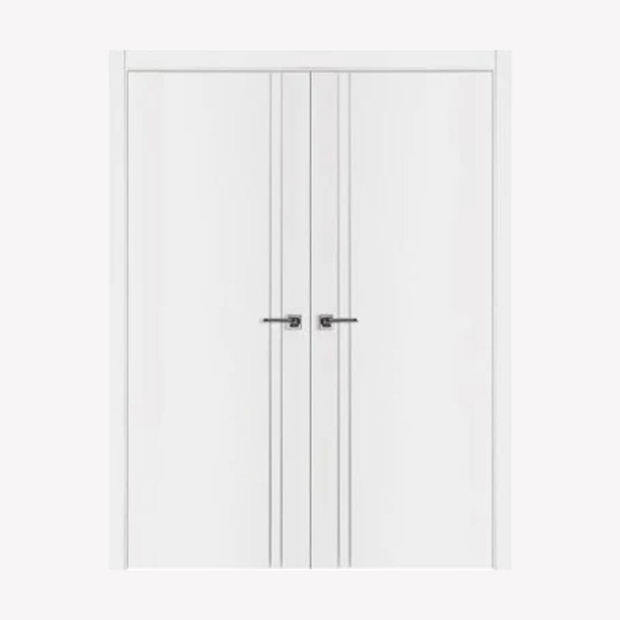 Nova Glam Pro 002 Soft White Laminated Modern Double Pre-Hung Door - Doors and Beyond