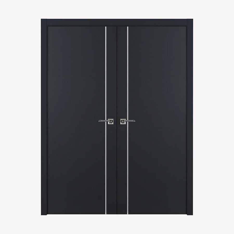 Nova Glam Pro 003 Soft Black Laminated Modern Double Pre-Hung Door - Doors and Beyond