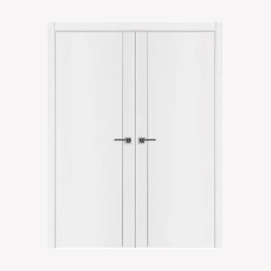 Nova Glam Pro 003 Soft White Laminated Modern Double Pre-Hung Door - Doors and Beyond