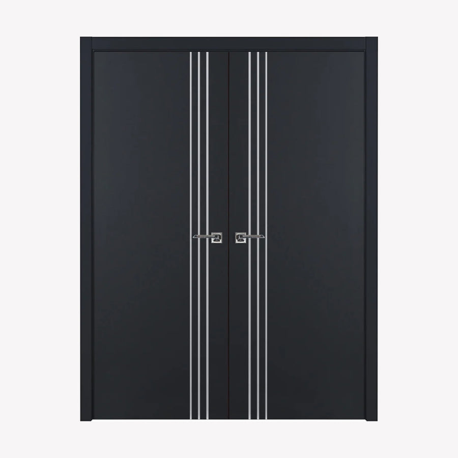 Nova Glam Pro 004 Soft Black Laminated Modern Double Pre-Hung Door - Doors and Beyond