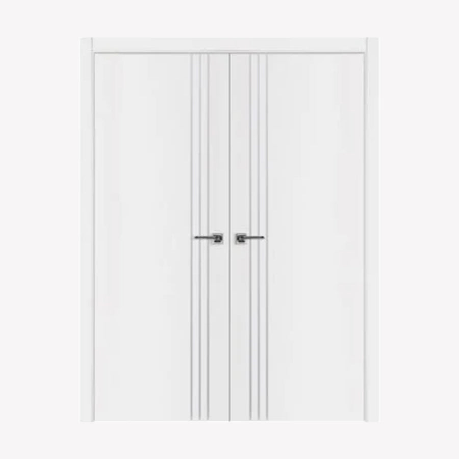 Nova Glam Pro 004 Soft White Laminated Modern Double Pre-Hung Door - Doors and Beyond