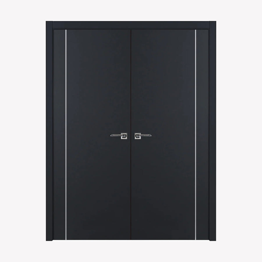Nova Glam Pro 005 Soft Black Laminated Modern Double Pre-Hung Door - Doors and Beyond