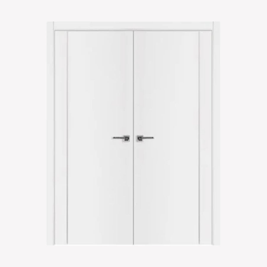 Nova Glam Pro 005 Soft White Laminated Modern Double Pre-Hung Door - Doors and Beyond