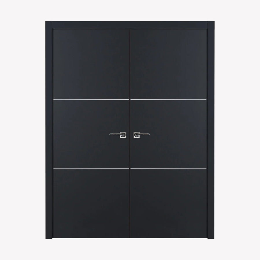 Nova Glam Pro 006 Soft Black Laminated Modern Double Pre-Hung Door - Doors and Beyond