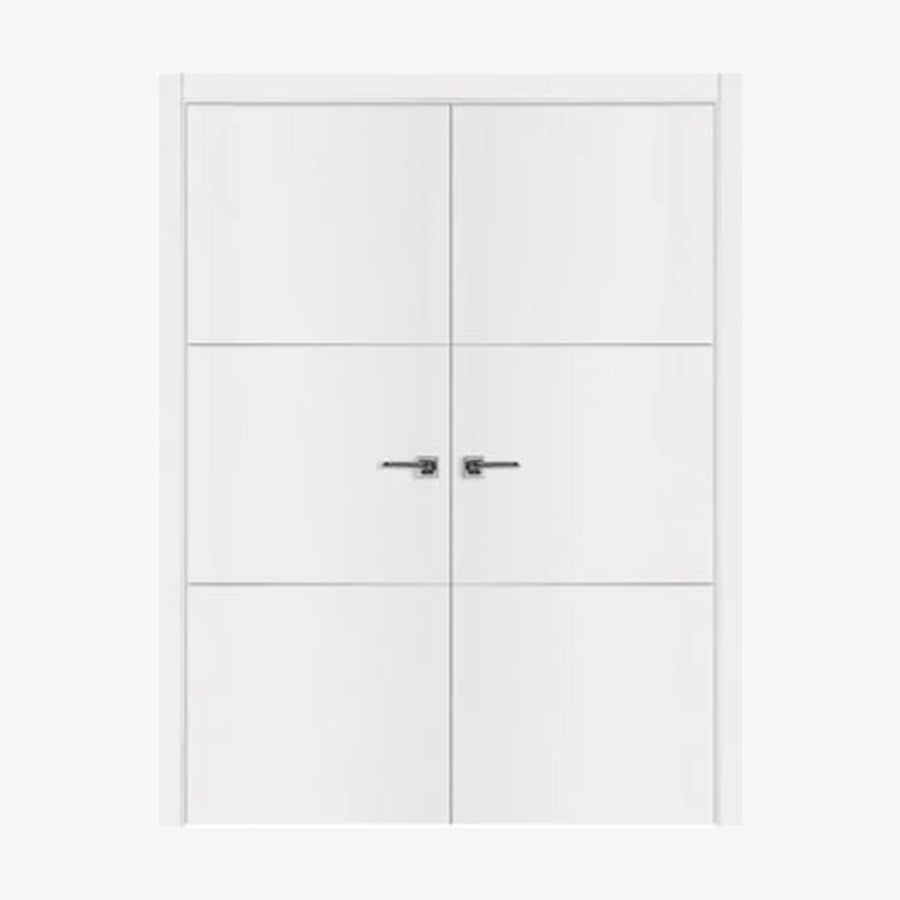Nova Glam Pro 006 Soft White Laminated Modern Double Pre-Hung Door - Doors and Beyond