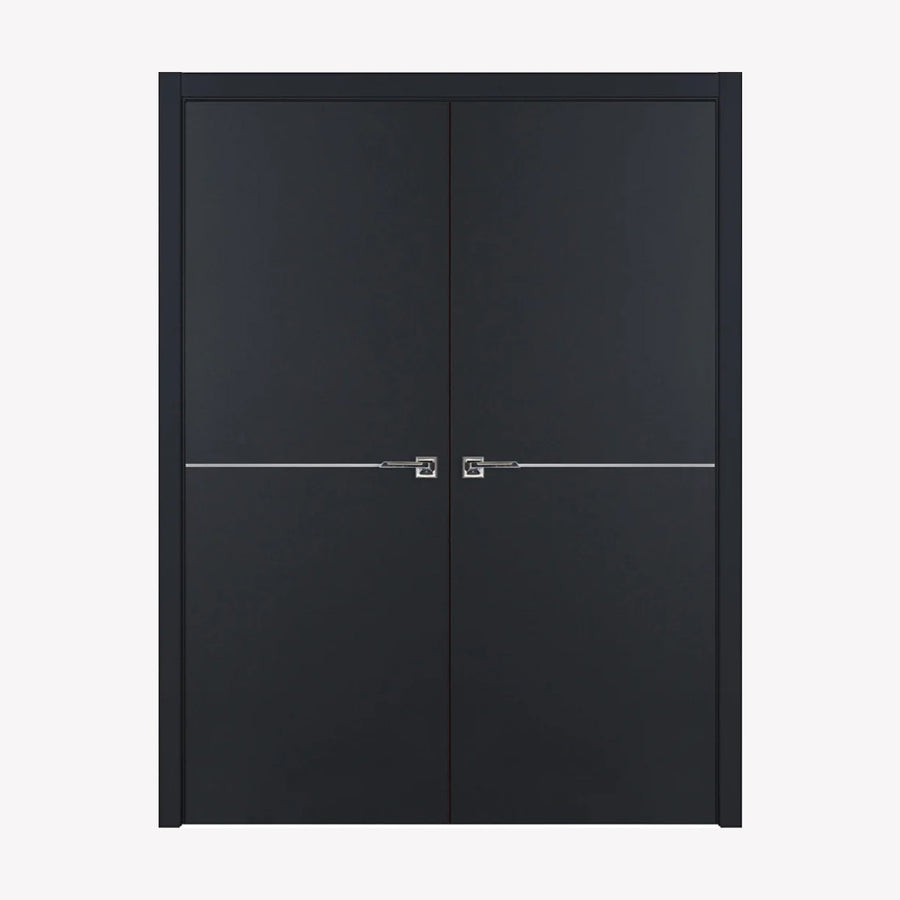 Nova Glam Pro 007 Soft Black Laminated Modern Double Pre-Hung Door - Doors and Beyond