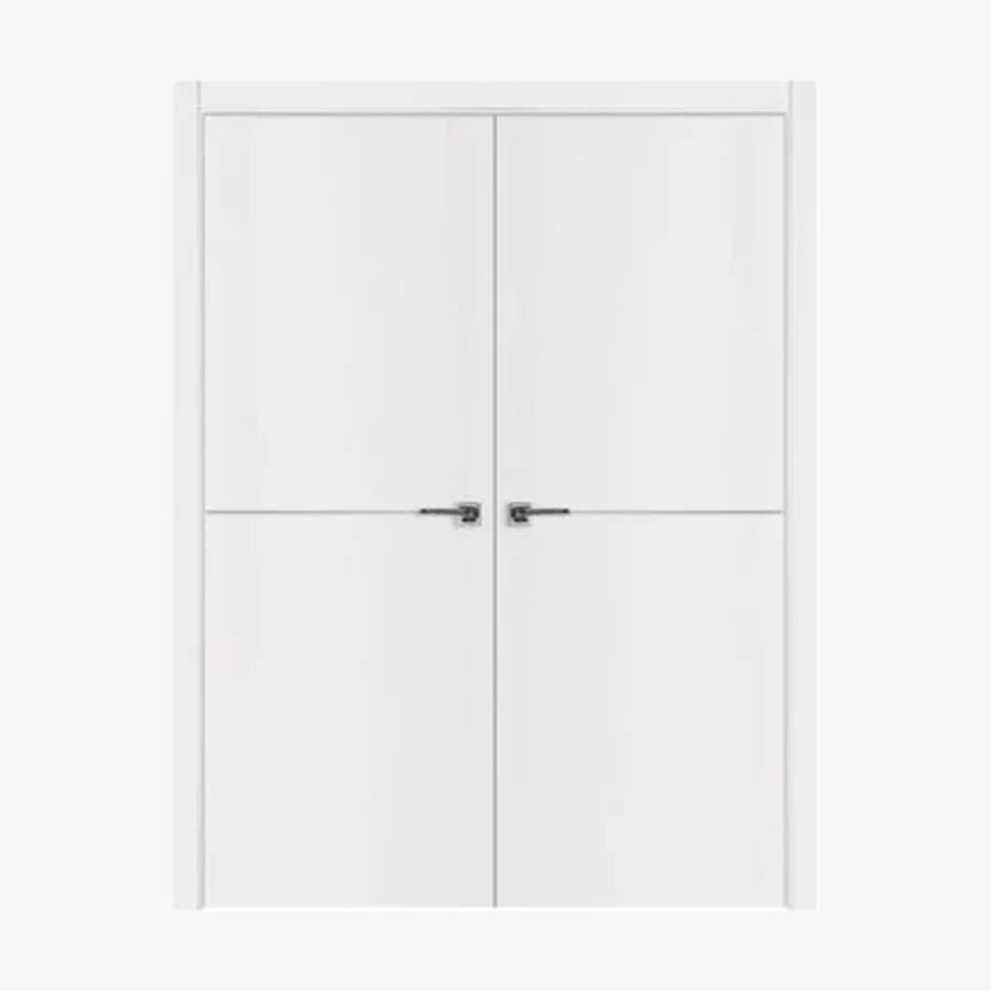 Nova Glam Pro 007 Soft White Laminated Modern Double Pre-Hung Door - Doors and Beyond