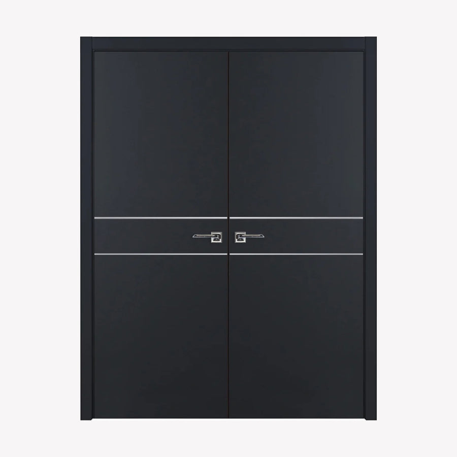 Nova Glam Pro 008 Soft Black Laminated Modern Double Pre-Hung Door - Doors and Beyond