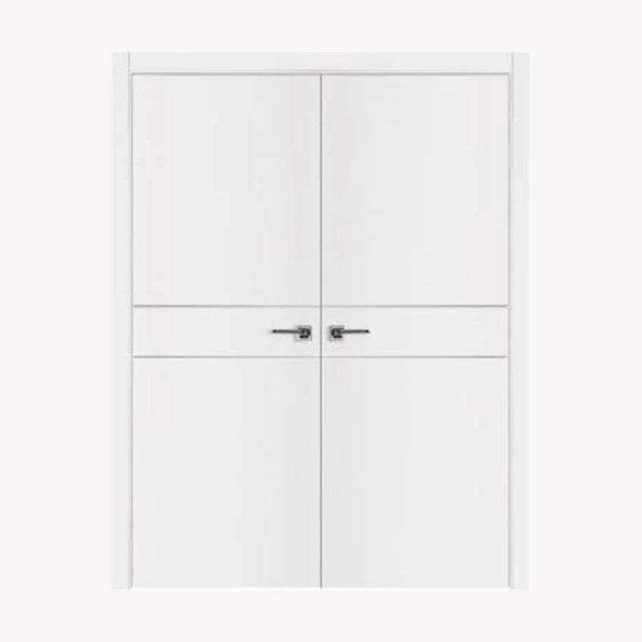 Nova Glam Pro 008 Soft White Laminated Modern Double Pre-Hung Door - Doors and Beyond