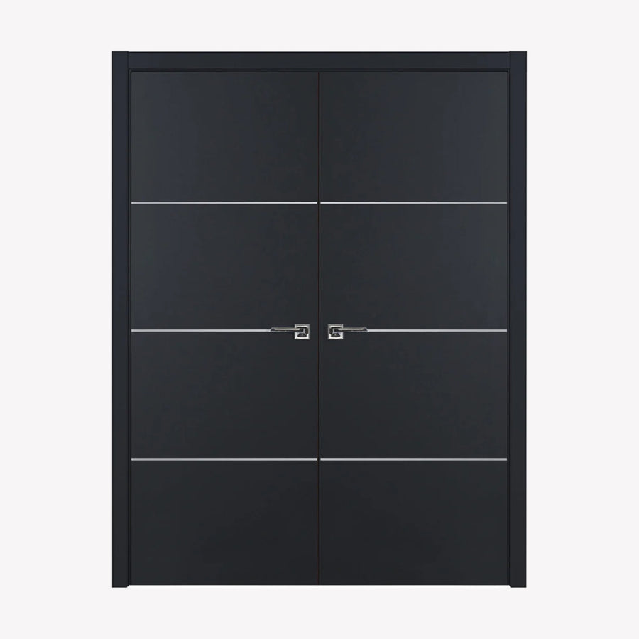 Nova Glam Pro 009 Soft Black Laminated Modern Double Pre-Hung Door - Doors and Beyond