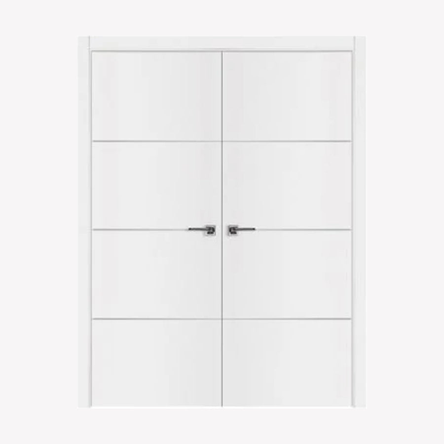 Nova Glam Pro 009 Soft White Laminated Modern Double Pre-Hung Door - Doors and Beyond